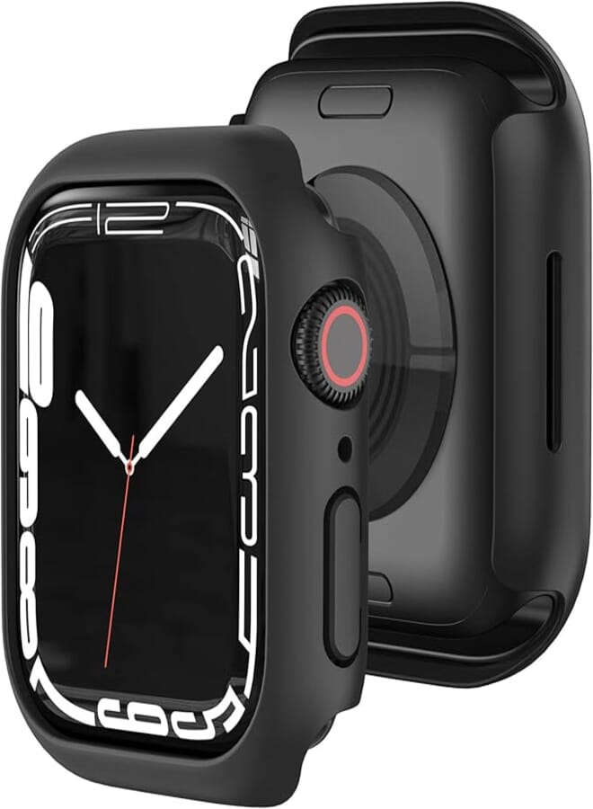 Beauenty Matte case for apple watch 7 42mm 45mm, hard pc bumper protective cover frame no screen protector, Black